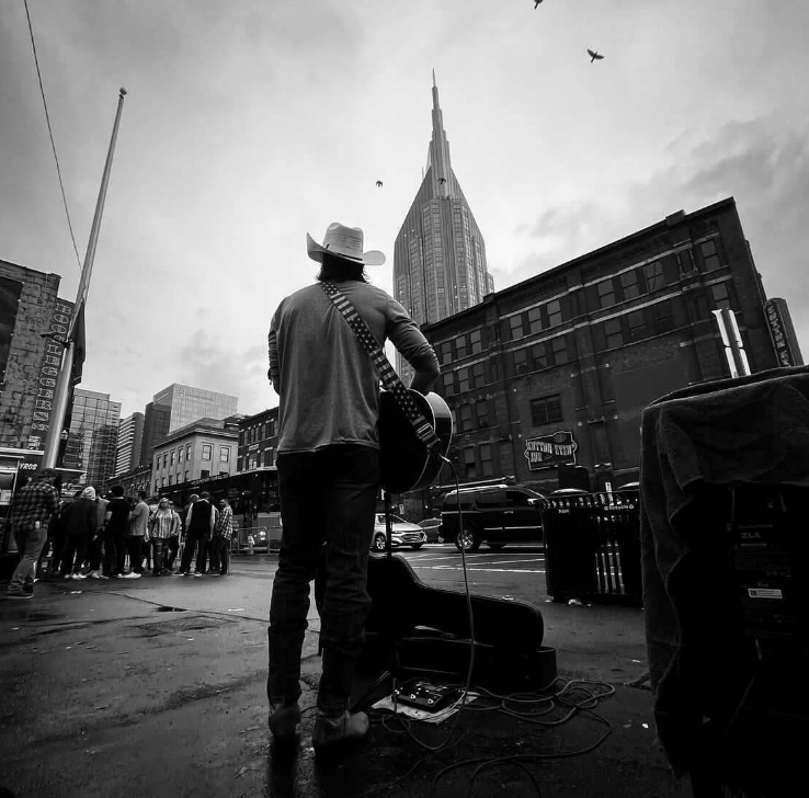 Mark Marra busking on Broadway in Nashville